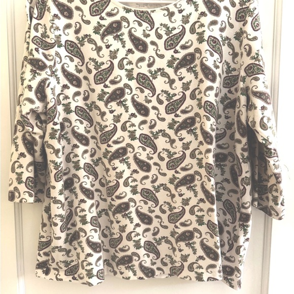 Kim Rogers Paisley Long Sleeve Top - Cream and Green - Picture 1 of 4